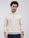 Men Cream Solid Mock Neck Full Sleeve Pullover