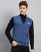 Men Blue Solid V Neck Sleeveless Cardigan