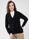 Women Black Solid V Neck Full Sleeve Cardigan