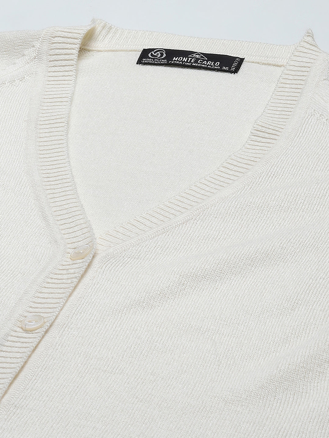 Women Cream Solid V Neck Full Sleeve Cardigan