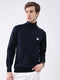 Men Navy Blue Solid Turtle Neck Full Sleeve Pullover