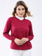 Women Magenta Solid Round Neck Full Sleeve Cardigan
