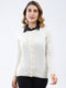 Women White Solid Round Neck Full Sleeve Cardigan
