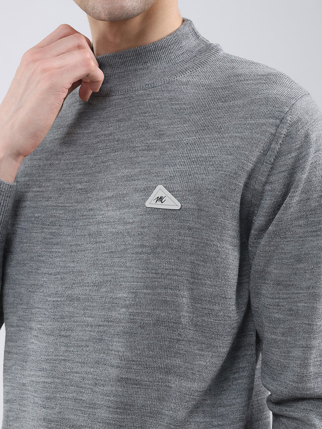 Men Grey Solid Turtle Neck Full Sleeve Pullover