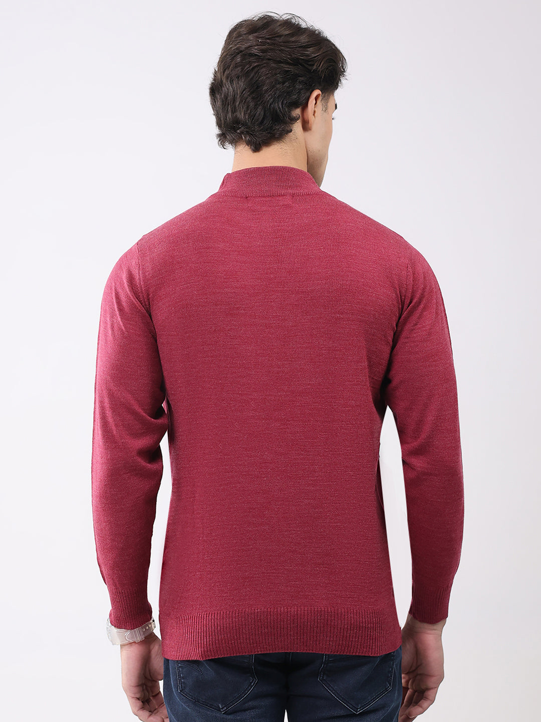 Men Brown Solid T Neck Full Sleeve Pullover
