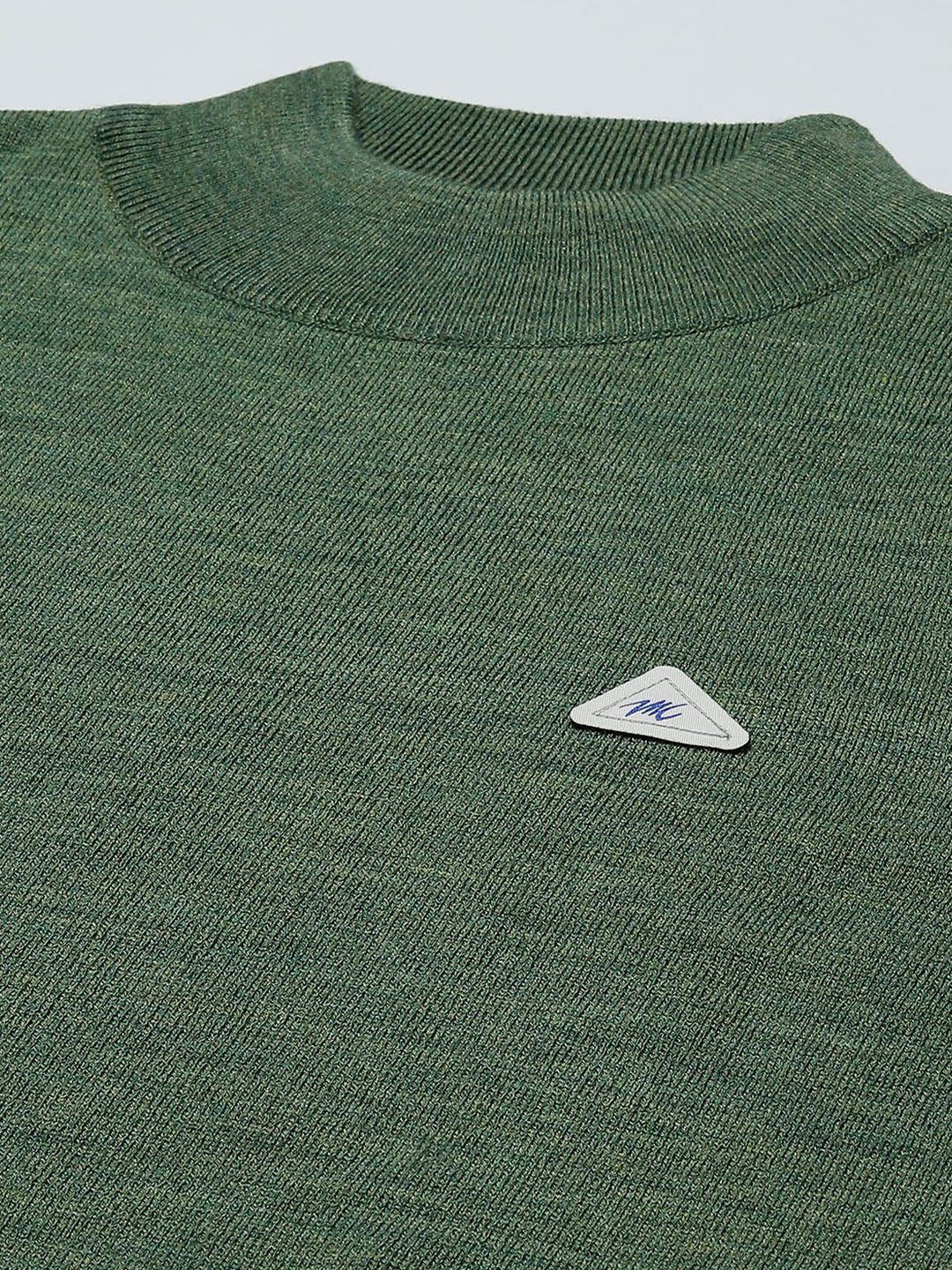 Men Green Solid Turtle Neck Full Sleeve Pullover