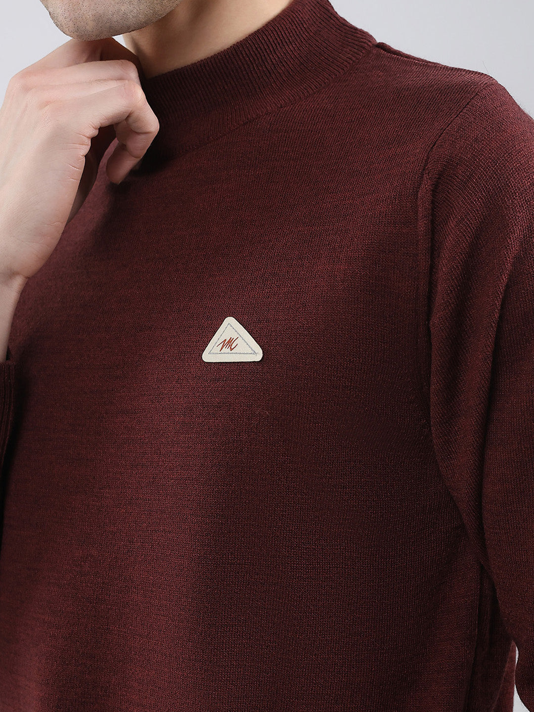 Men Brown Solid Turtle Neck Full Sleeve Pullover