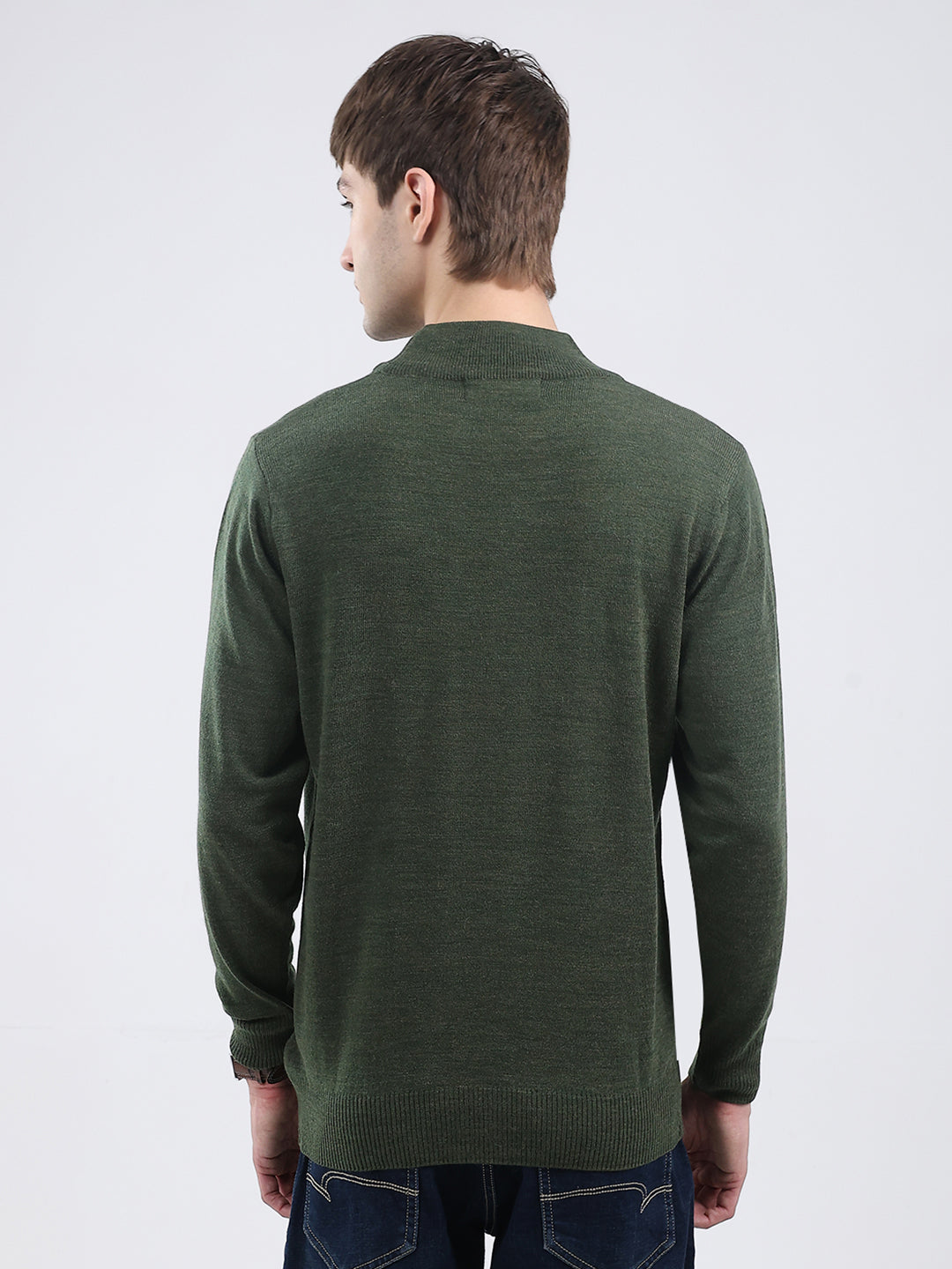 Men Green Solid Turtle Neck Full Sleeve Pullover
