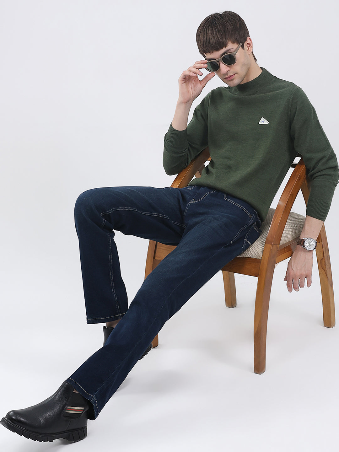 Men Green Solid Turtle Neck Full Sleeve Pullover