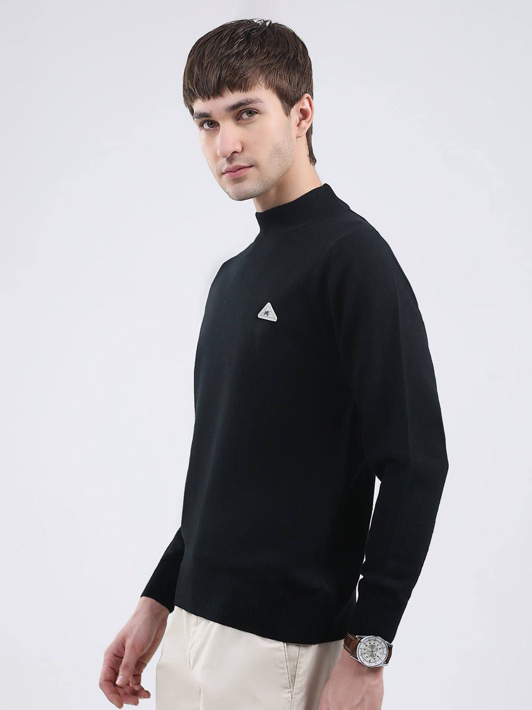 Men Black Solid Turtle Neck Full Sleeve Pullover