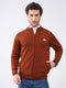 Men Rust Solid Mock Neck Full Sleeve Pullover