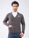 Men Charcoal Solid V Neck Full Sleeve Cardigan