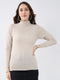 Women Beige Solid High Neck Full Sleeve Winter Top