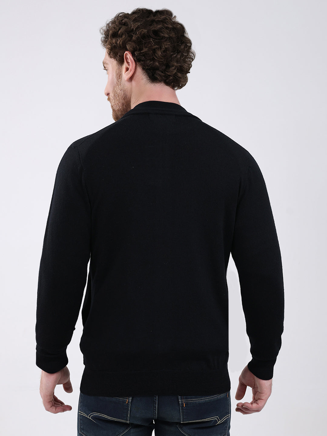 Men Black Solid Mock Neck Full Sleeve Pullover