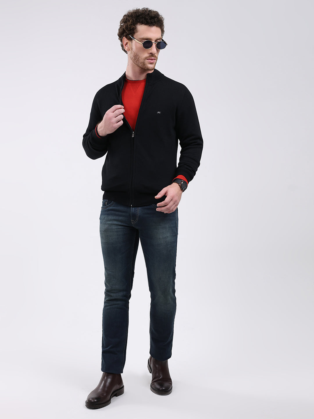 Men Black Solid Mock Neck Full Sleeve Pullover