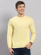 Men Golden Yellow Solid Round Neck Full Sleeve Pullover