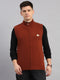 Men Brown Solid Collar Sleeveless Sweater