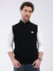 Men Black Solid Mock Neck Sleeveless Sweater