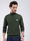 Men Green Solid Mock Neck Full Sleeve Pullover
