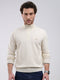 Men Cream Solid Mock Neck Full Sleeve Pullover