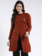 Women Rust Solid Band Neck Full Sleeve Cardigan