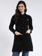 Women Black Solid Band Neck Full Sleeve Cardigan