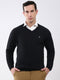 Men Black Solid V Neck Full Sleeve Pullover