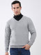 Men Grey Solid V Neck Full Sleeve Pullover