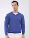 Men Blue Solid V Neck Full Sleeve Pullover