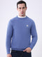Men Blue Solid Round Neck Full Sleeve Pullover