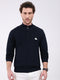Men Navy Blue Solid Mock Neck Full Sleeve Pullover