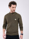 Men Green Solid Mock Neck Full Sleeve Pullover