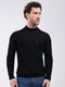 Men Black Solid Mock Neck Full Sleeve Pullover