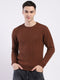 Men Brown Solid Round Neck Full Sleeve Pullover