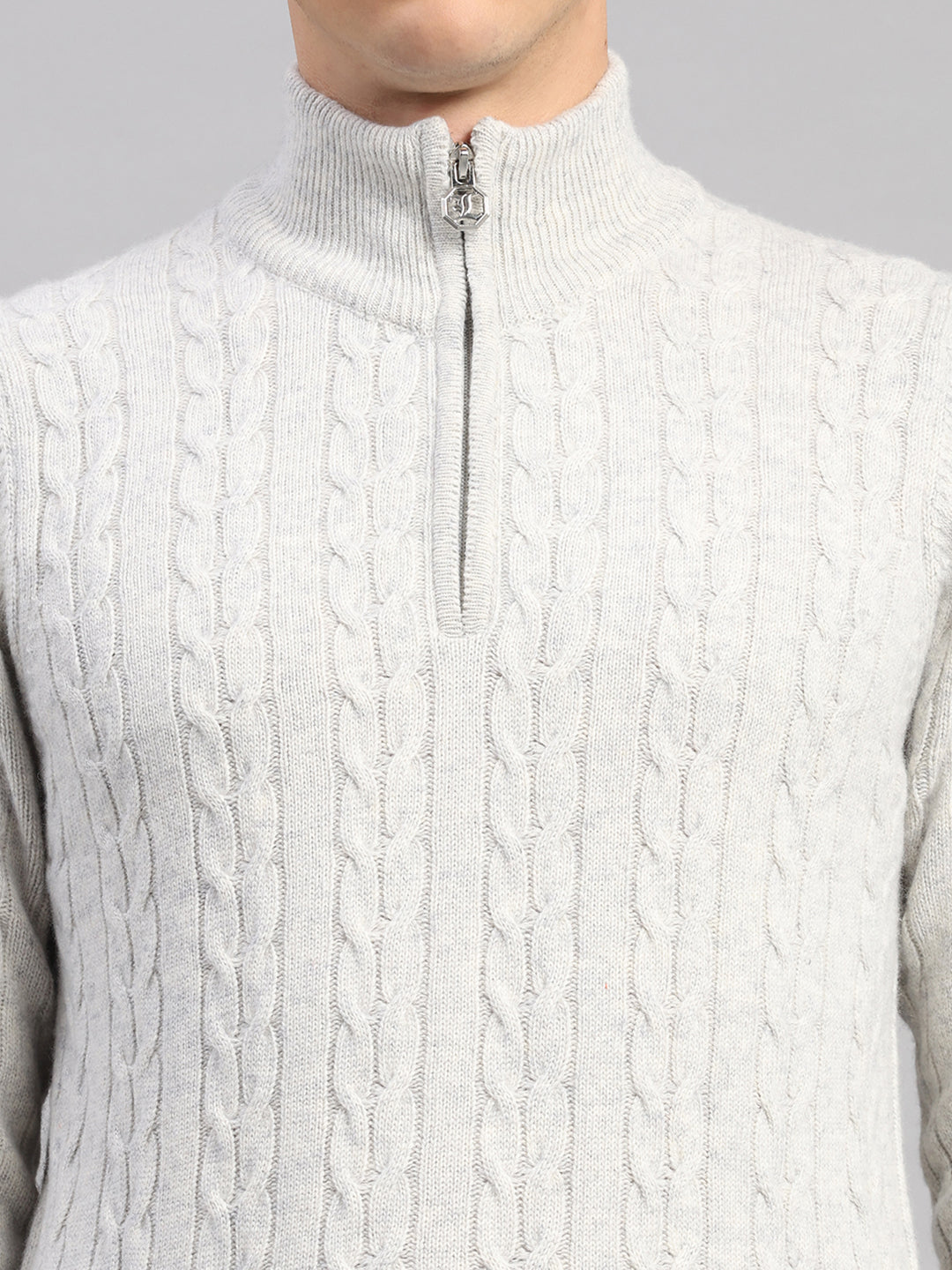 Luxuria Men Off White Self Design Round Neck Full Sleeve Pullover