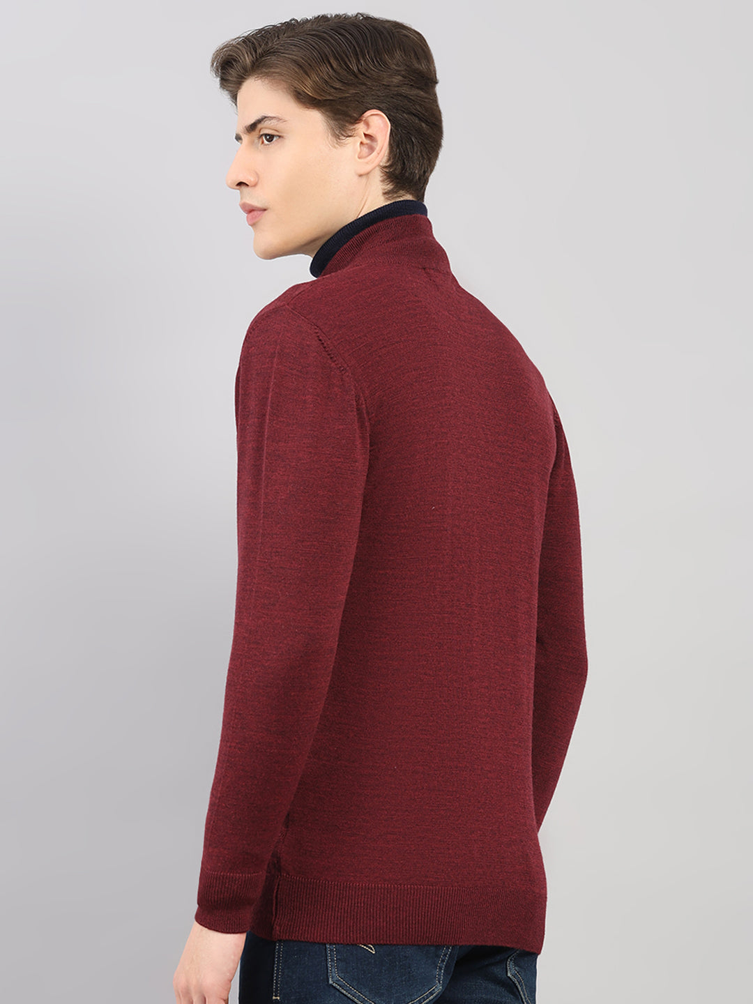 Luxuria Men Maroon Self Design Round Neck Full Sleeve Pullover