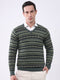 Luxuria Men Green Stripe V Neck Full Sleeve Pullover