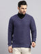 Luxuria Men Blue Printed V Neck Full Sleeve Pullover