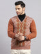 Luxuria Men Rust Printed V Neck Full Sleeve Pullover