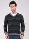 Luxuria Men Black Printed V Neck Full Sleeve Pullover