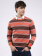 Luxuria Men Orange Self Design Round Neck Full Sleeve Pullover