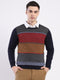 Luxuria Men Navy Blue Self Design Round Neck Full Sleeve Pullover