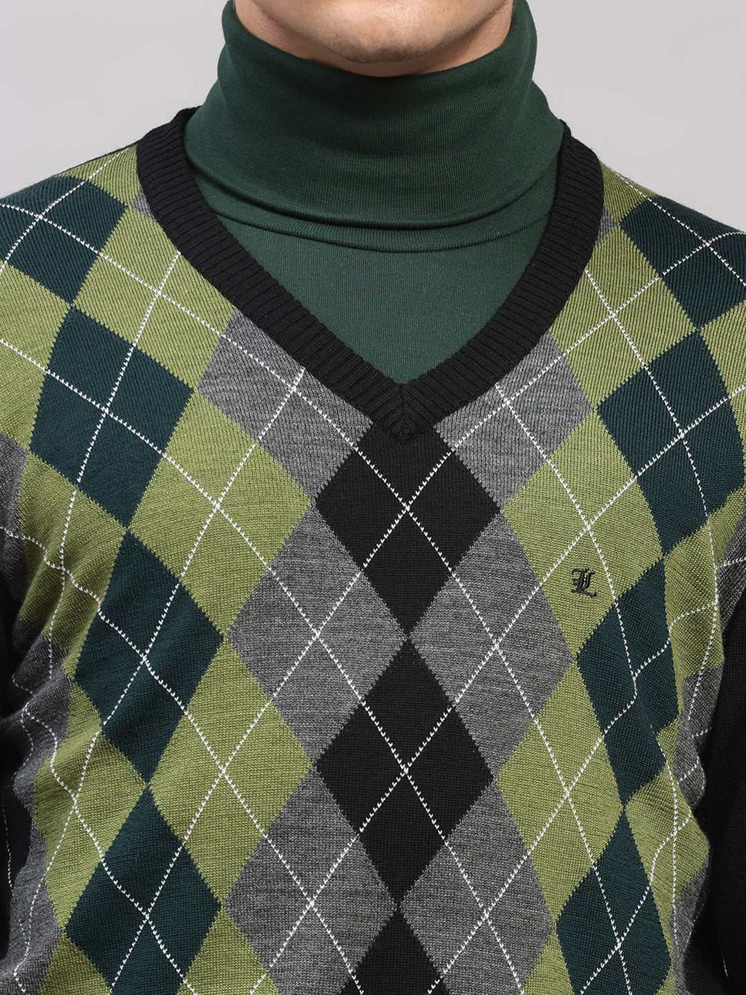 Luxuria Men Black Printed V Neck Full Sleeve Pullover