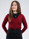 Women Maroon Solid V Neck Full Sleeve Cardigan