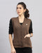 Women Brown Solid V Neck Sleeveless Cardigan