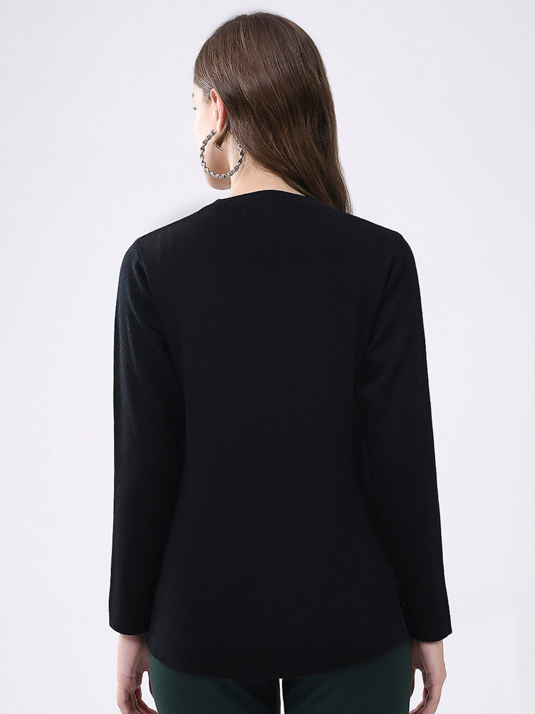 Women Black Solid V Neck Full Sleeve Cardigan