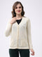 Women Off White Solid V Neck Full Sleeve Cardigan