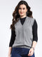 Women Grey Solid V Neck Sleeveless Cardigan