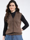 Women Brown Solid V Neck Sleeveless Cardigan
