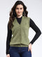 Women Olive Solid V Neck Sleeveless Cardigan